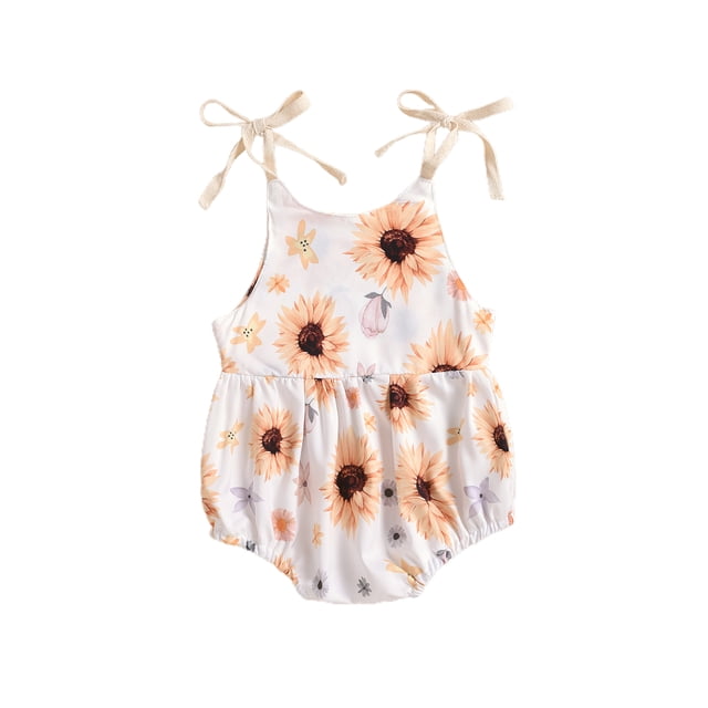 Fortune Infant Girl Floral Romper Baby Spaghetti Strap One Piece Sunflower Short Jumpsuits