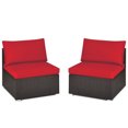 thumbnail image 4 of Gymax 2 Pcs Chaises Sectionnelles Sans Accoudoirs en Osier pour Patio avec Coussin Rouge, 4 of 10