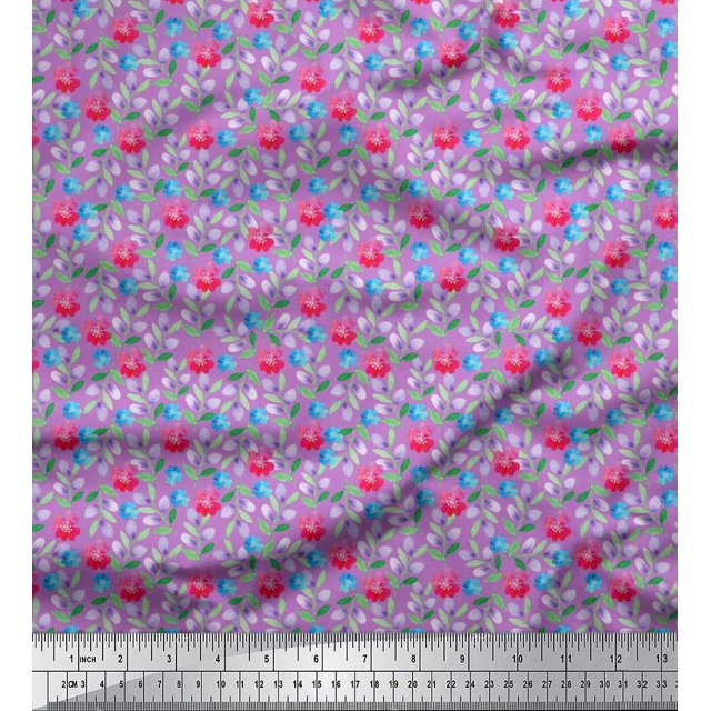 Soimoi Poly Georgette Fabric Leaves & Floral Artistic Print Fabric by The Yard 52 Inch Wide