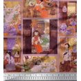 thumbnail image 1 of Soimoi Rayon Fabric Flower Vase,Cat & Girl Patchwork Print Fabric by Yard 42 Inch Wide, 1 of 3