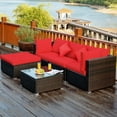 thumbnail image 4 of Patiojoy Ensemble de Canapé Sectionnel d'Extérieur en Rotin 5 Pcs pour Patio avec Coussins de Dossier et d'Assise Doux Rouge, 4 of 8