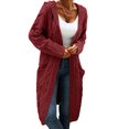 thumbnail image 1 of Women Hooded Open Front Cardigan Cable Knit Sweaters Solid Chunky Long Sweater Coats with Pockets, 1 of 5