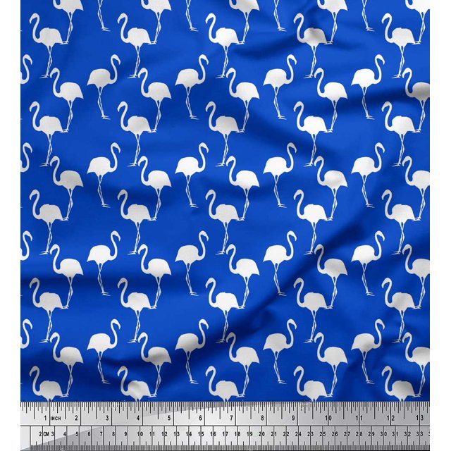 Soimoi Silk Fabric Flamingo Bird Printed Fabric 1 Yard 42 Inch Wide