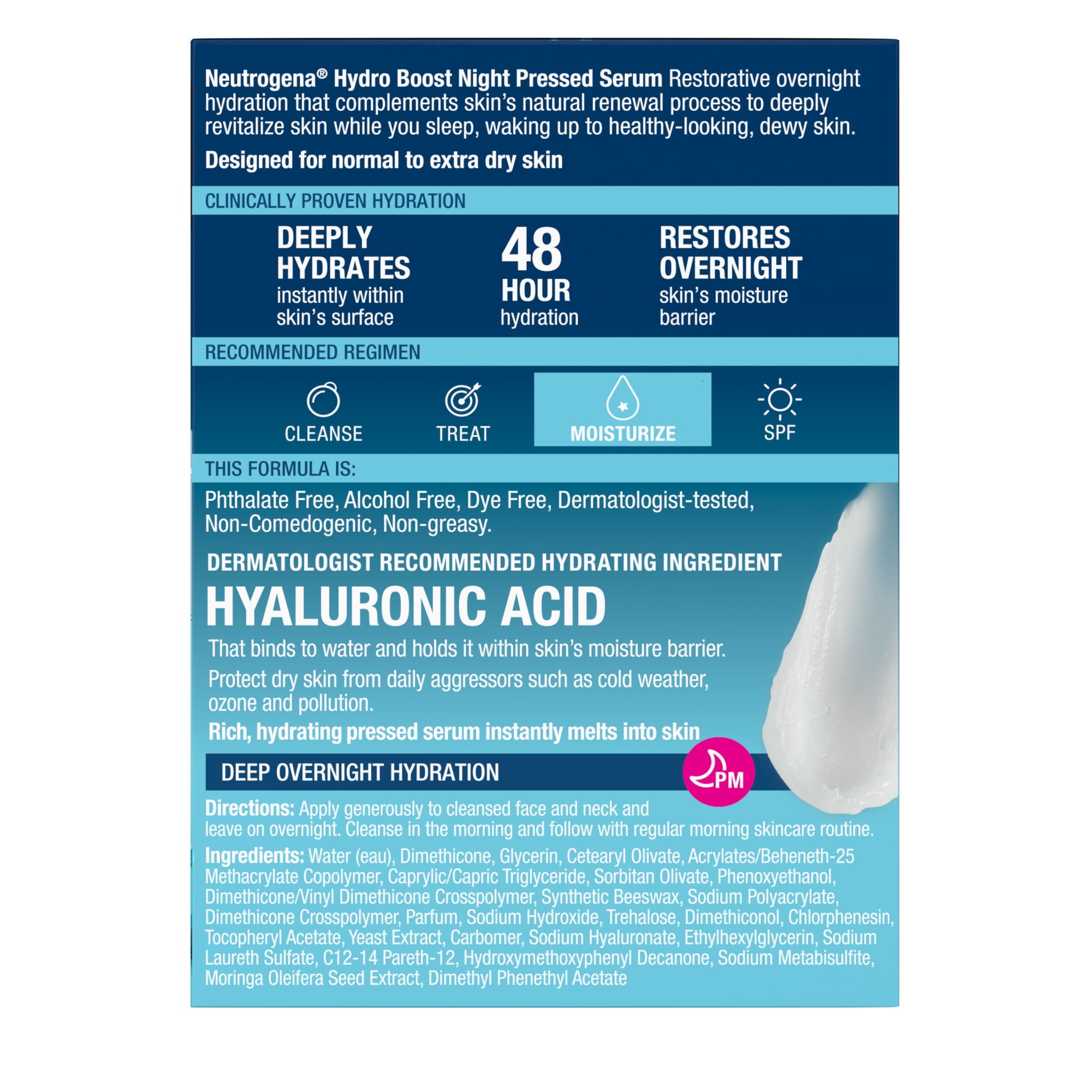 Neutrogena Hydro Boost Night Pressed Face Serum with Purified Hyaluronic Acid and Antioxidants for Moisturized Skin