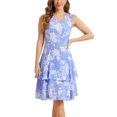 thumbnail image 2 of INSPIRE CHIC Robe et Veste pour Femme Ensembles 2 Pcs Robe Sans Manches en Mousseline à Fleurs et Veste à Panneaux Contrastants m Blanc Bleu, 2 of 6