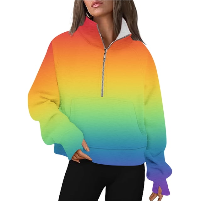 FAIWAD Womens Half Zip Plus Size Sweatshirts Long Sleeve Stand Collar Gradient Pullovers Sweatshirts