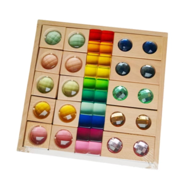 Lot de 54 blocs de construction en bois non toxiques pour enfants, jeu
