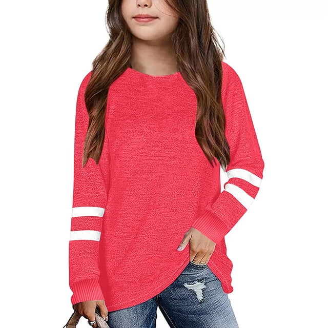 Chandails pour Filles Enfants Rouge Melon D\'eau Haut à Manches Longues Col Ras du Cou Coton Décontracté Chandail pour Enfants Robe Chemise pour Filles 7-8 Ans