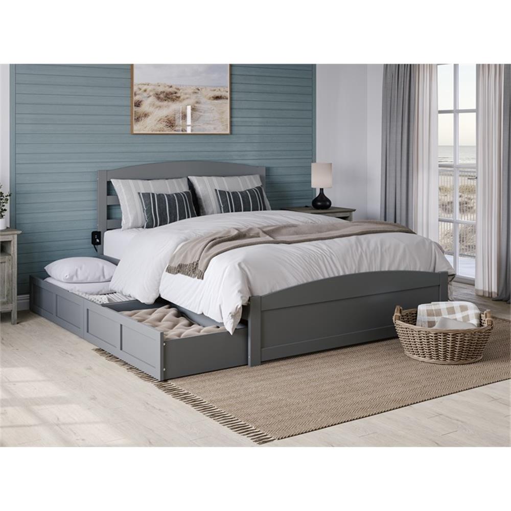 AFI Warren Solid Wood Traditional Full Bed w/ 2 Drawers in Gray