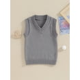 thumbnail image 2 of FOCUSNORM Toddler Sweater Vest Lightweight Sleeveless V Neck Solid Color Pullover Knitted Tank Tops, 2 of 9