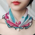 thumbnail image 4 of Trayknick Scarf Painting Print Imitation Pearl Durable Ruffle Edge Lady Headscarf for Banquet, 4 of 13