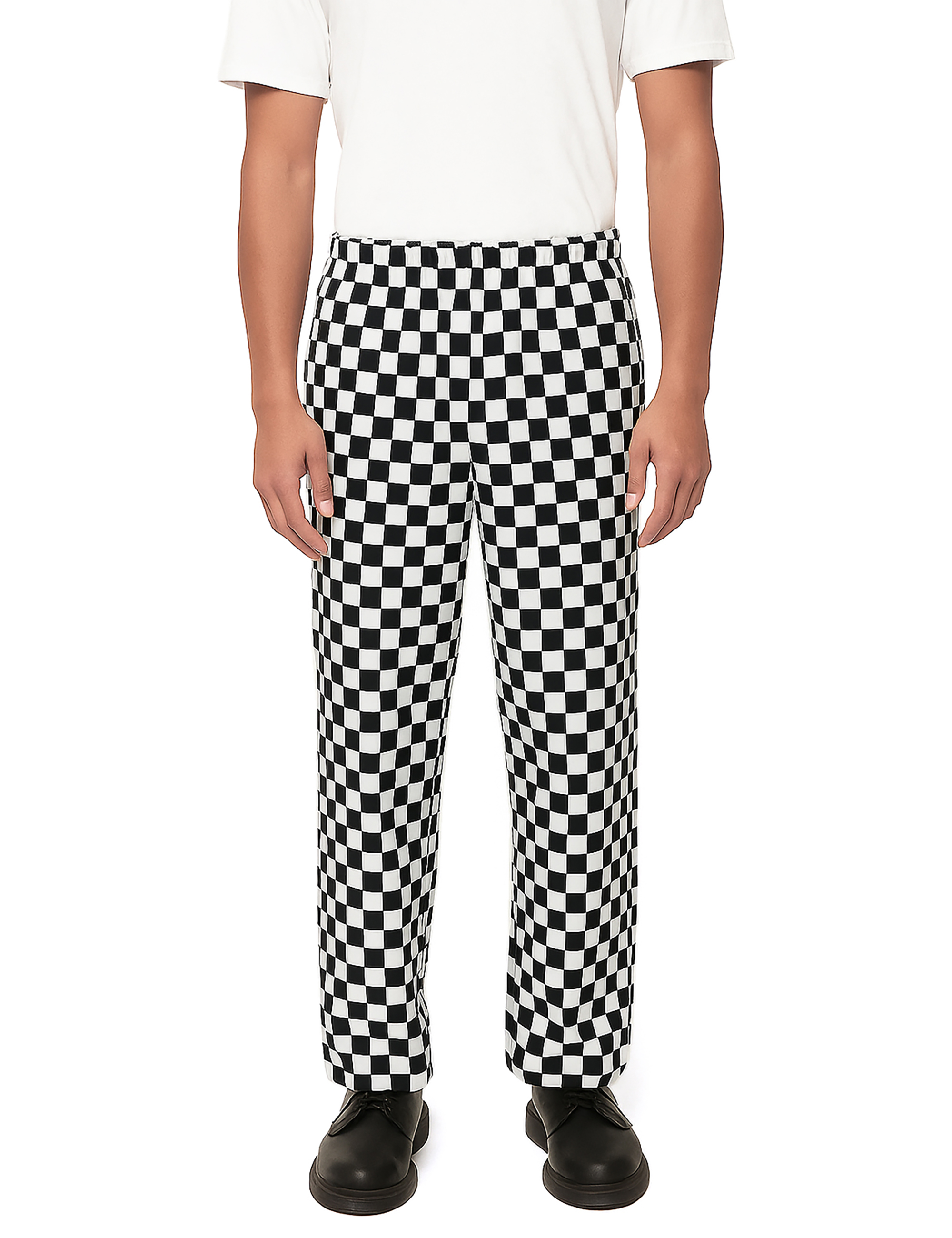 TOPTIE Classic Baggy Black and White Checkerboard Chef Pants with Drawstring Waist