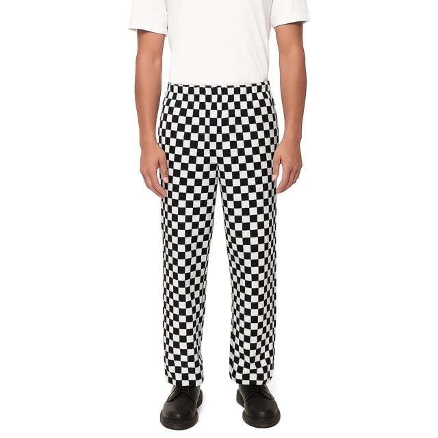 TOPTIE Classic Baggy Black and White Checkerboard Chef Pants with Drawstring Waist