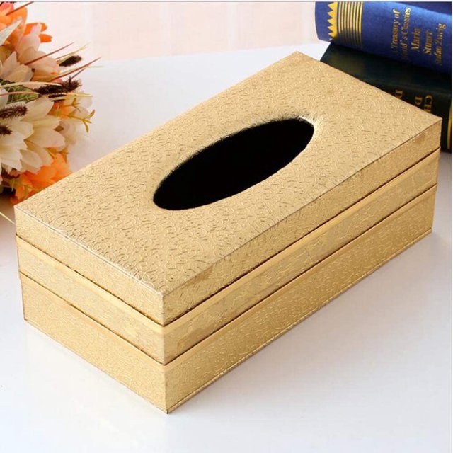 ORUYROP Leather Tissue Box Holder-Waterproof Rectangular Tissue Box Cover Vintage Napkin Paper Holder for Home,Office&Car Decor (Gold Clouds with Golden Rim)