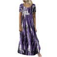 thumbnail image 2 of SMihono Robe Maxi Bohème d'Été pour Femmes Grande Taille Imprimé Teinture sur Nœuds Évasée Décontractée Robe d'Été Florale à Manches Courtes Femmes Robe pour Femmes Robe Mini Robe de Plage Évasée Robe d'Été, 2 of 8