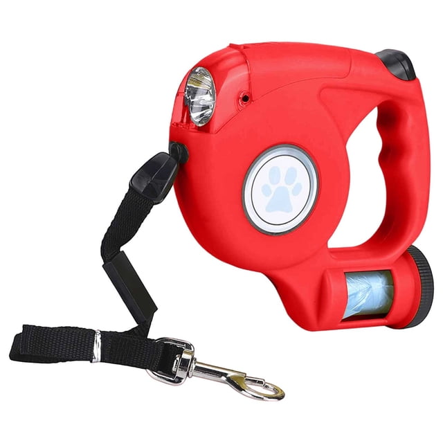 Laisse pour Chien avec Distributeur de Sacs à Déchets Rétractable Réfléchissante pour Marche Extérieure Visibilité Nocturne Matériau ABS Durable Laisse