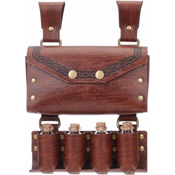 1Pc Medieval Alchemy Potion Bottle Waist Bag Cosplay Belt Pouch with Glass Vials Wizard Waist Pouch Side Pack