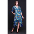 thumbnail image 4 of Bimba Cotton Blue Leaves & Ranunculus Floral Womens Asymmetrical Pocket ShiftDressSummer Party MidiDress-Medium, 4 of 4