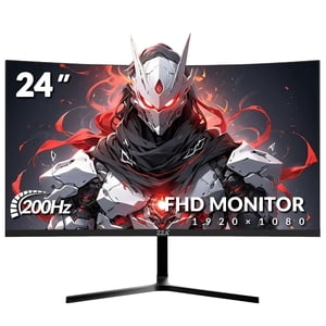 ZZA 24 1 cm 200hz/180hz Moniteur de jeu Courbé, FHD 1080P Écran sans cadre, AMD FreeSync, Flou bas mouvement, soins oculaires pour le bureau à domicile & PS5, Di