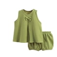 thumbnail image 2 of YUTK Girls' Active Sweatsuit,Solid Color Gauze Set Double-Layer Breathable Two-Piece Set Bow Top and Pants Set Round Neck Set Sale Green, 2 of 3