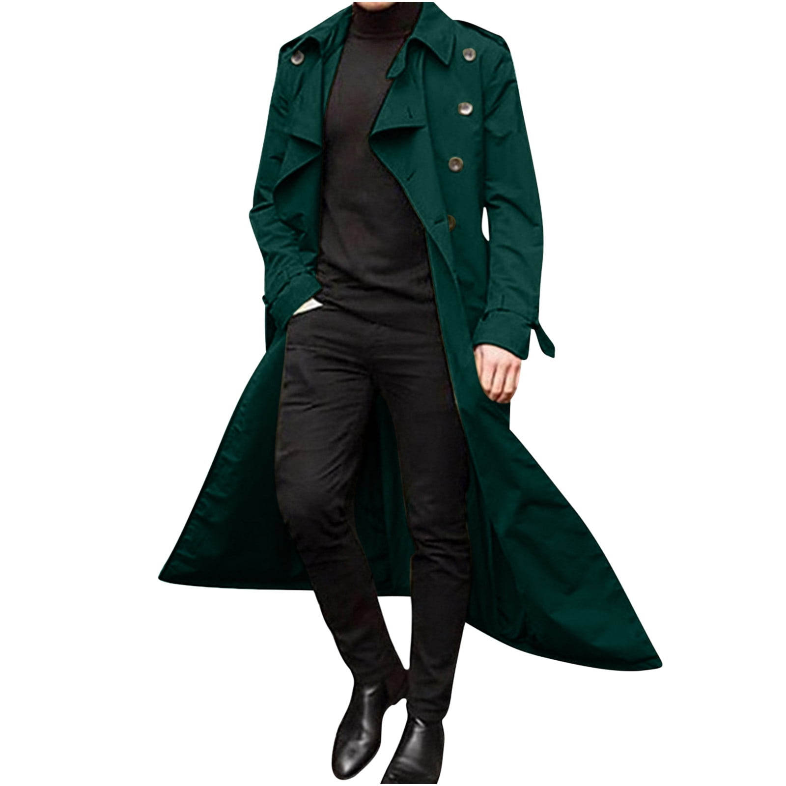 LOVZFMLL Trench Coat for Men Button Down Notched Collar Long