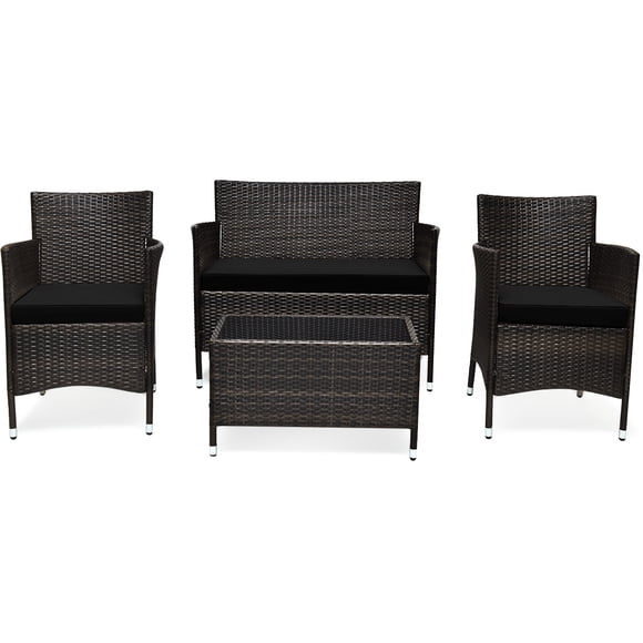 Patiojoy Ensemble de Meubles de Patio en Rotin Osier 4 Pcs Canapé Chaise Table avec Coussins Noirs