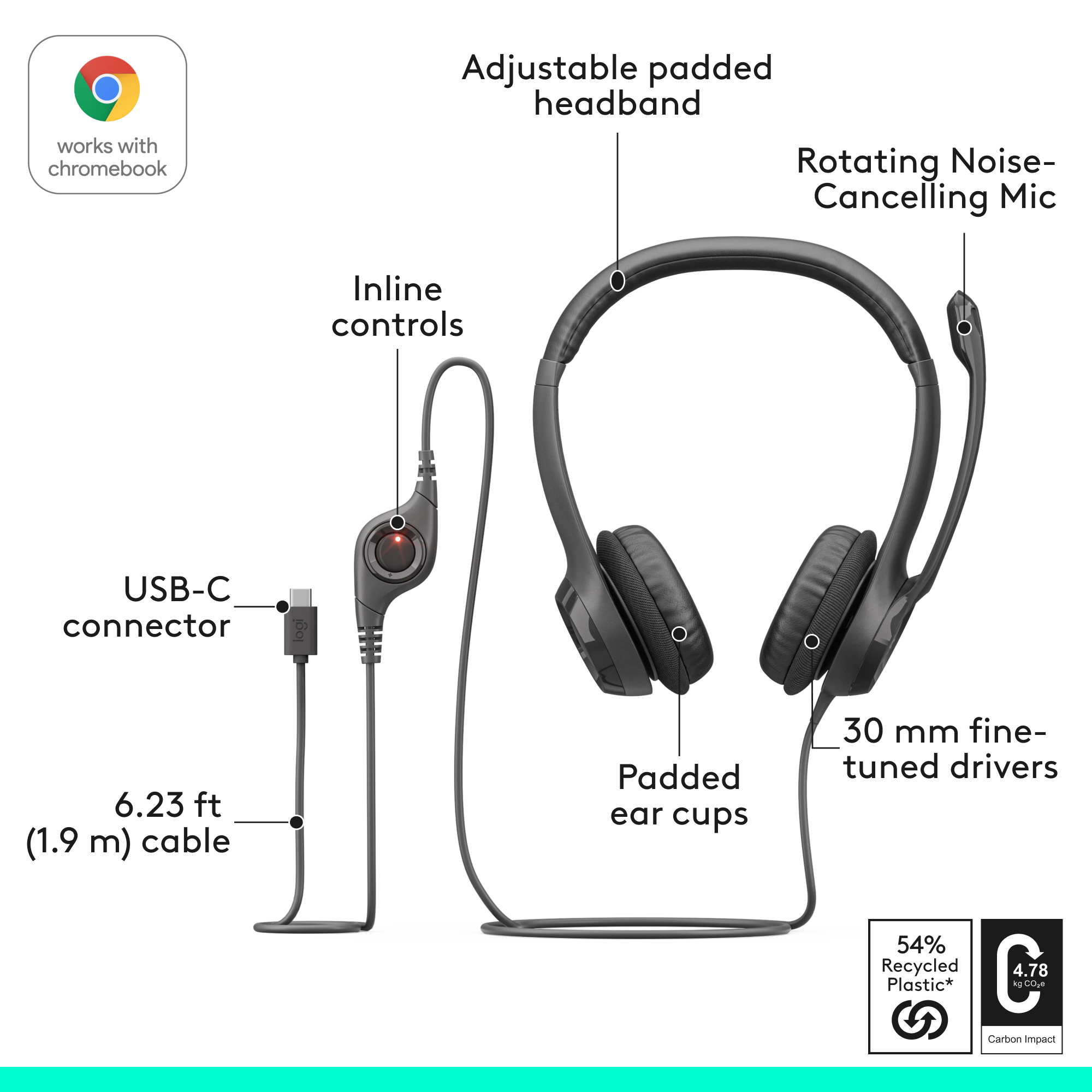 Casque filaire Logitech H390 casque stéréo avec microphone anti-parasite