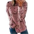 thumbnail image 1 of IROINID Liquidation Hauts pour Femmes Grande Taille Imprimé Manches Longues Confortable Respirant T-Shirt à Col Rond Hauts, Rose, 1 of 8