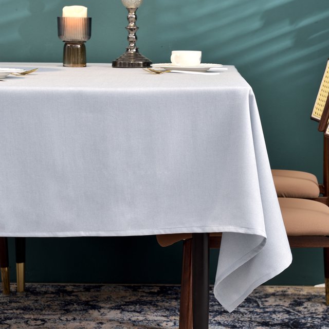 BALCONY & FALCON Rectangular Table cloth Fine Yarns Linen Water Resistant Tablecloth for Easter Spring Gardening Outdoor Dining Silver 90 x 132
