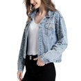 thumbnail image 3 of Veste en Denim Perlée pour Femme, Courte, avec Strass, Veste en Jean, Manteau Bleu Pâle L, 3 of 8