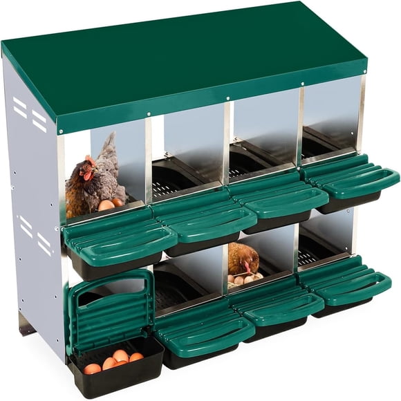 Bingirl Green 8-Compartment Metal Chicken Nesting Box