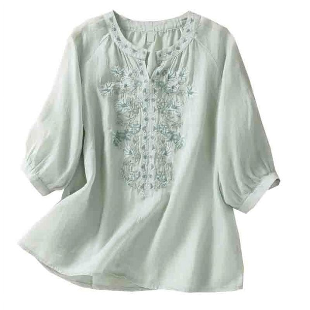 Birdeem Chemise Ample à Col en V Imprimée pour Femmes avec Manches Trois Quarts