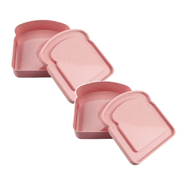 Oleegame 2PC Kids Snack Boxes For School Reusable Sandwich Containers Bread Snack Meals Plastic Shaped Food Storage Bread Boxes Pink