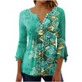 thumbnail image 2 of T-Shirt à Manches Courtes Imprimé Floral Top Dames Bleu L, 2 of 5
