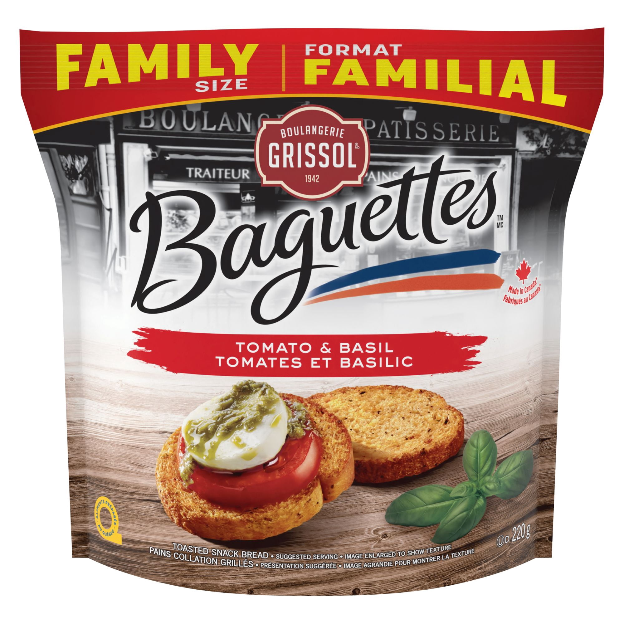 Boulangerie Grissol Baguettes Tomates & basilic format familial, 220g