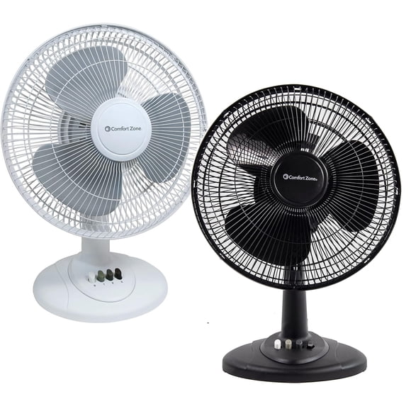 Comfort Zone Ensemble de Ventilateurs de Table Oscillants, Inclinaison Réglable, Commandes Pratiques à Bouton-Poussoir, Silencieux, 12 Pouces, 3 Vitesses, Ventilateur de Bureau, A
