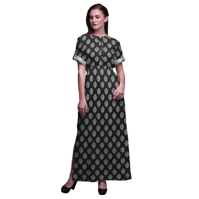 Bimba Rayon Floral Block Ladies Long Gown Boho Beach Cocktail Party Maxi SlitDress-XXX-Large