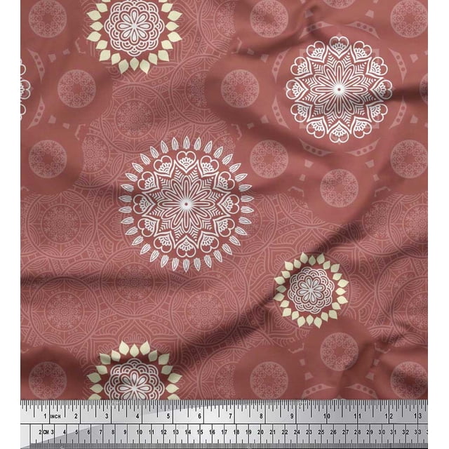 Soimoi Crepe Silk Fabric Mandala Ethnic Printed Fabric 1 Yard 42 Inch Wide