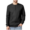 thumbnail image 2 of Mens Button Up Shirts Long Sleeve Waffle Knit Crewneck T-Shirt Casual Solid Color Pullover Henley Tops, 2 of 8