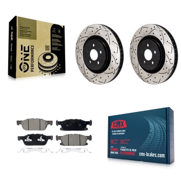 Transit Auto Front Coated Drilled Slotted Disc Brake Rotors and Ceramic Pads Kit for Car 2019-2024 Ford Edge 2.7L with Red Painted Calipers KDC-101155