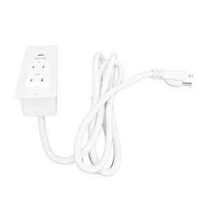 Bande de puissance encastrée avec PD20W 125V 2 USB Ports, prise plate de sortie de bureau de montage Flush - 1.5m Cord, boîte de sortie de montage de surface, Space Économiser