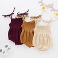 thumbnail image 4 of Newborn Infant Baby Girl Cotton Sling Solid Color Lace Stretch Ruched Jumpsuit Wine Red 0-3 Months, 4 of 9