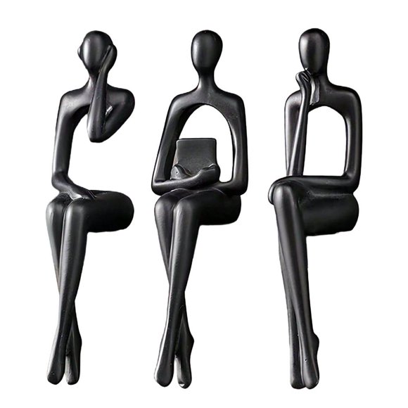 SharkTRUE 3PCS Black Thinker Statue Book Shelf Decor, Minimalist Modern Home Decor Collectable Figurines, Abstract Statue Ornament Office Decor Modern Home Bookshelf Desk Decor