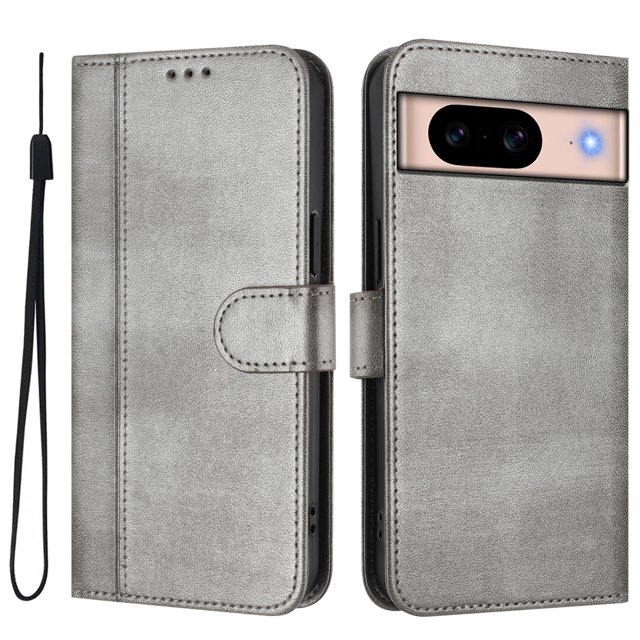 Wallet Phone Case for Google Pixel 8A 360° Protective Flip Cover with Card Slots Kickstand Gray