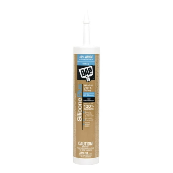 DAP Silicone Plus Premium Silicone Sealant, 319ml, White, Clear, 319mL