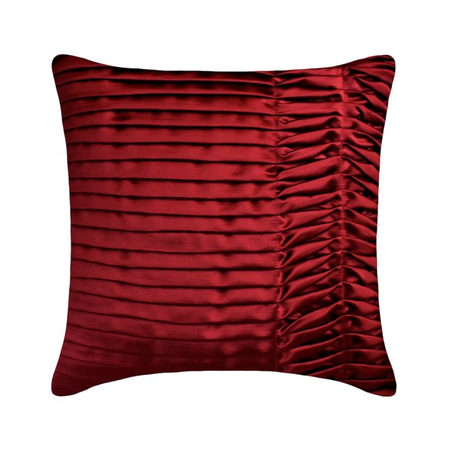 Decorative Pillow Covers, Red 16"x16" (40x40 cm) Pillow Covers, Satin Textured & Pintucks Throw Pillows For Sofa, Solid Color Pattern Modern Style - Lustrous Folds