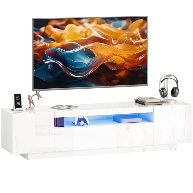 HOMCOM Modern TV Stand with RGB LED Lights, Entertainment Center, White