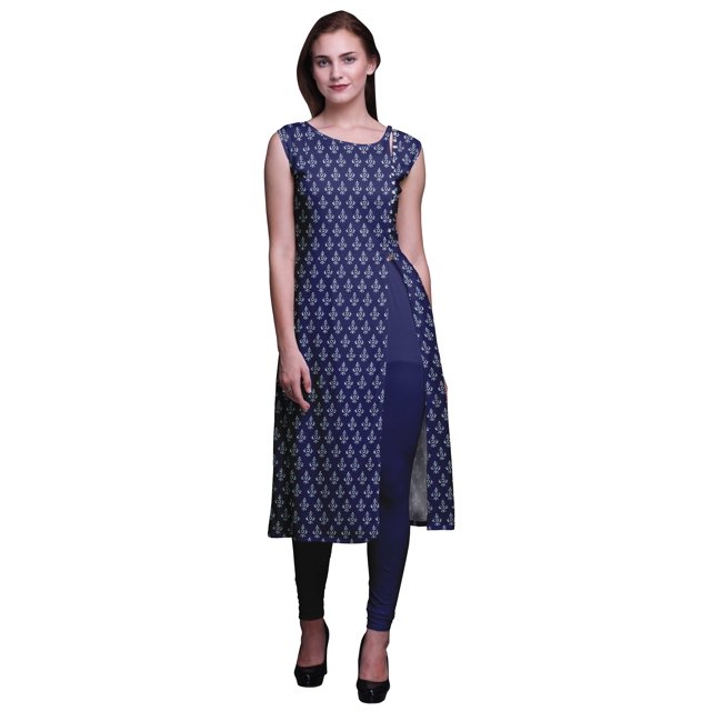 Bimba Printed Straight Tunic DressesForWomen Sleeveless Side Slit Kurti