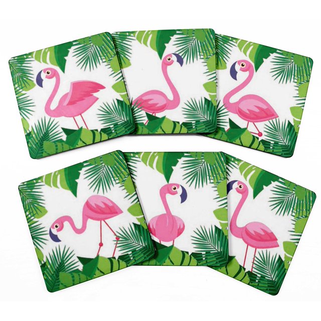 Inkdotpot Ensemble de 6 sous-Verres à Boisson Faciles à Nettoyer Base en Liège Carrée de 4 Pouces - Réutilisable - Flamant Rose