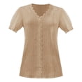 thumbnail image 4 of Lenpel Women's Summer Tops Plus Size Ruffle Short Sleeve V Neck Lace Trim Textured Shirts Dressy Casual Blouses, 4 of 4